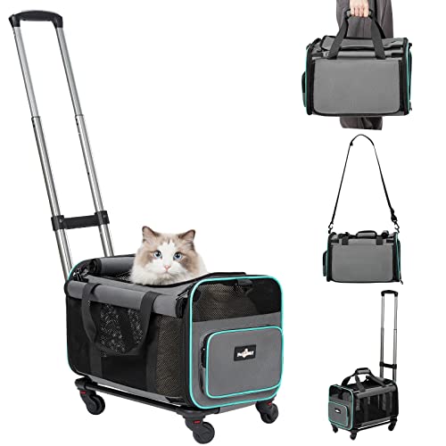 Rolling Pet Carrier with Wheels, the ideal companion for small dogs and cats during travel adventures