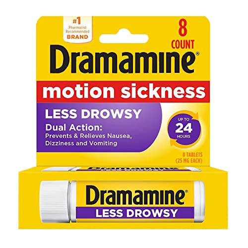 Dramamine Motion Sickness Relief (Less Drowsy Formula), 8 Tablets
