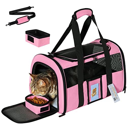 PINK Cat Carrier, Dog Pet Carrier Airline Approved for Cat, Small Dogs, Kitten, Carriers